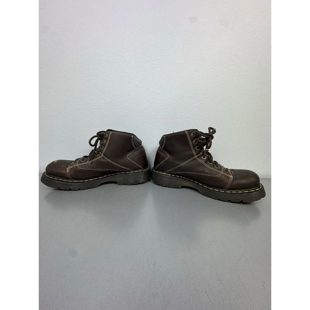 Vintage Dr Martens Boots Mens 10 M Brown Leather Ankle Work Brown Yellow 90s Y2K
